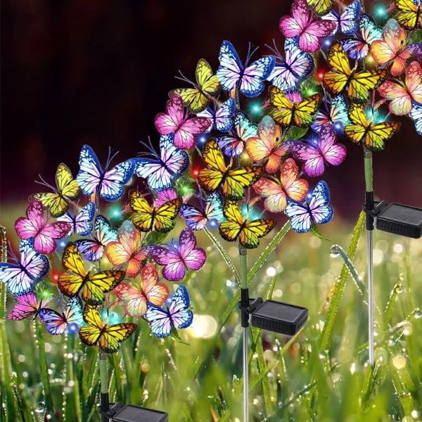 Lampa solarna LED kwiat z motylami w ogrodzie