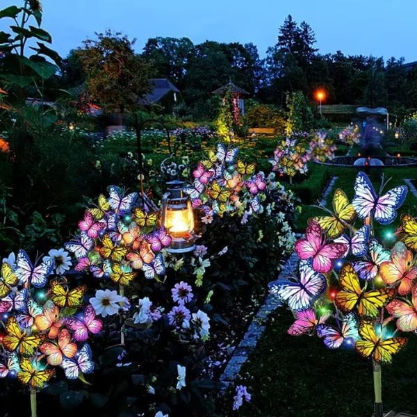 Lampa ogrodowa LED kwiat z motylami – detale