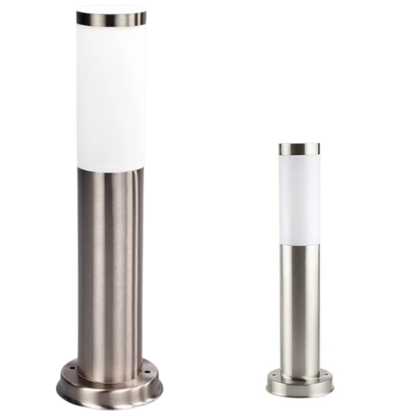 Ogrodowa lampa słupkowa 45 cm IP44 – rysunek techniczny i frontowy widok konstrukcji
