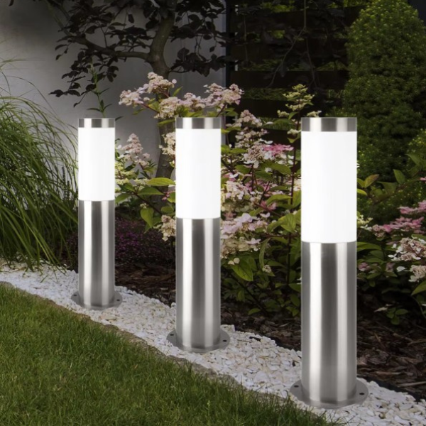 lampy ogrodowe 45 cm stal nierdzewna – zimny strumień światła wzdłuż trawnika