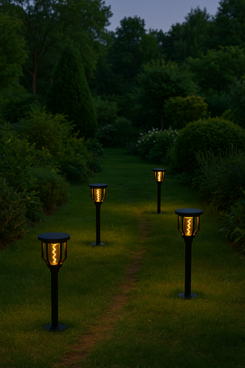 Solarna lampa ogrodowa słupek 79 cm IP65 – prezentacja działania na trawie
