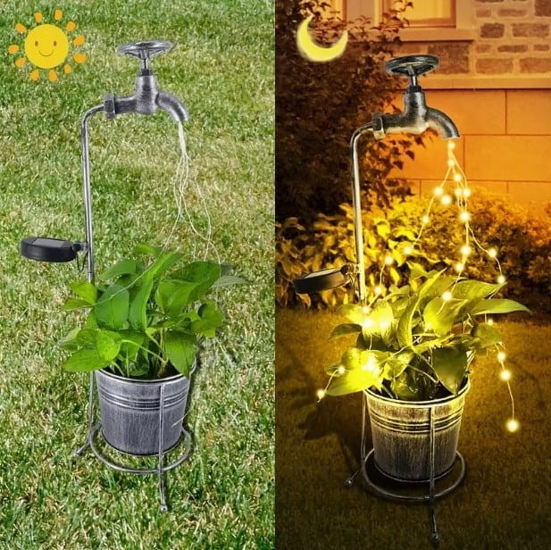 Oświetlenie ogrodowe LED – lampa solarna wśród roślin