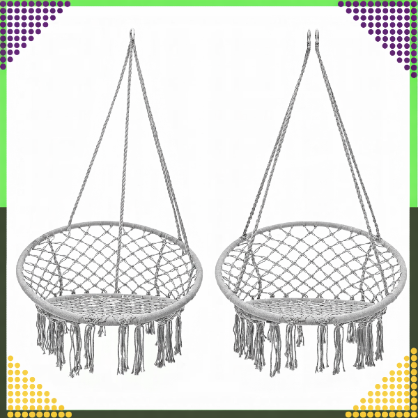 Widok zestawu – dwa ujęcia Fotel wiszący pokazany z różnych perspektyw.