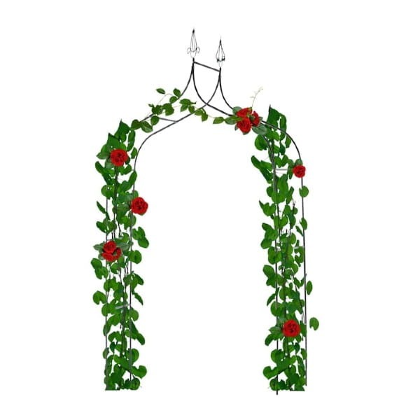 Pergola ogrodowa z pnączami Metalowy łuk ogrodowy ozdobiony roślinami i kwiatami.