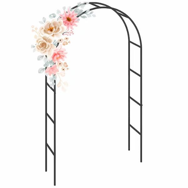 Metalowa pergola ogrodowa Stabilna czarna pergola w kształcie łuku, idealna do dekoracji kwiatowych.