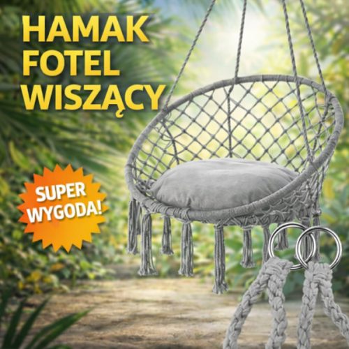Stylowy hamak–fotel wiszący do ogrodu, na taras lub balkon.