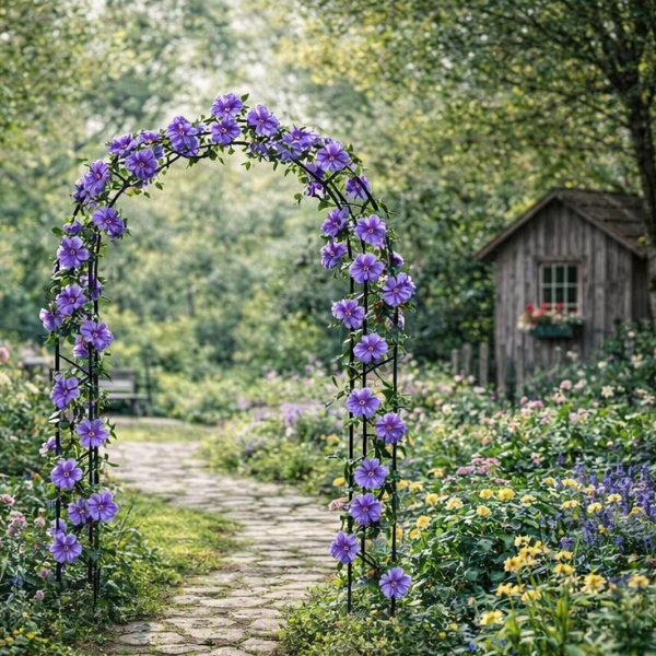Pergola Klasyczna łuk metalowy z roślinną dekoracją, elegancki wygląd.
