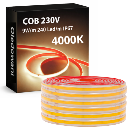 Taśma LED COB 230V 4000K – jednolite, neutralne światło bez widocznych punktów LED