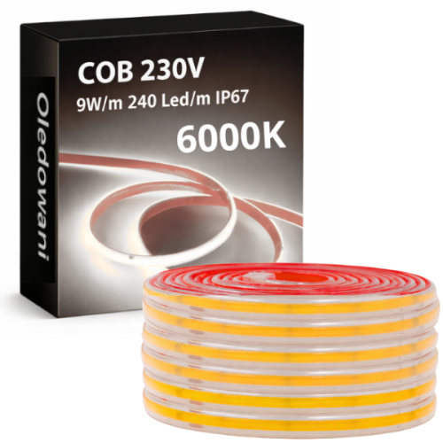 Taśma LED COB 230V 6000K – jasne, zimne światło bez widocznych punktów LED