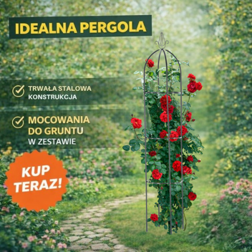 Pergola ogrodowa obelisk kolumnowa 190 cm – metalowa konstrukcja do roślin pnących, idealna do dekoracji ogrodu i podparcia róż oraz pnączy..png