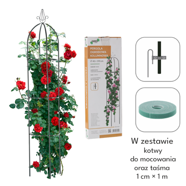 Podpora do roślin ogrodowych – pergola obelisk 40x40 cm z taśmą mocującą i akcesoriami do stabilizacji..png