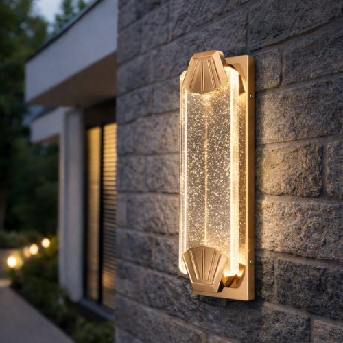 Lampa ścienna LED z dekoracyjnym panelem świetlnym, tworząca efekt premium na elewacji.png