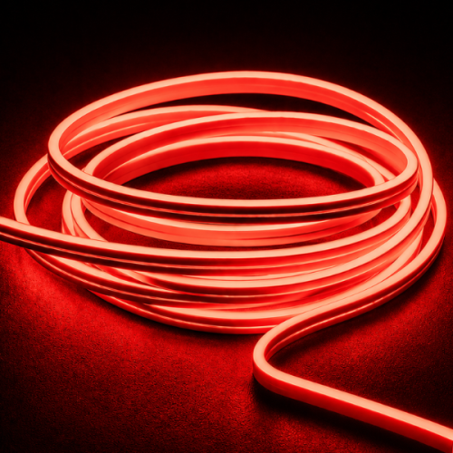 Czerwony Neon Flex LED 24V IP67 – intensywne, dekoracyjne oświetlenie idealne do podświetlenia wnętrz, reklam oraz nowoczesnych aranżacji świetlnych.