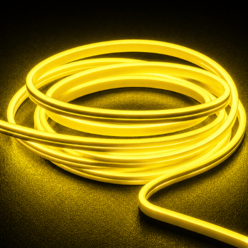 Żółty Neon Flex LED 24V IP67 – elastyczna taśma świetlna o mocnym, jednolitym świetle, idealna do dekoracyjnego podświetlenia wnętrz, reklam i nowoczesnych aranżacji.