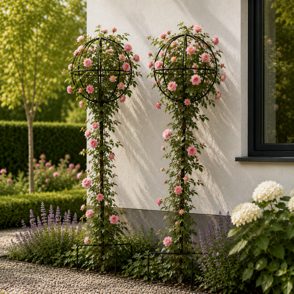 Pergola do róż pnących w donicy – dekoracyjna podpora ogrodowa kula 50 cm.png
