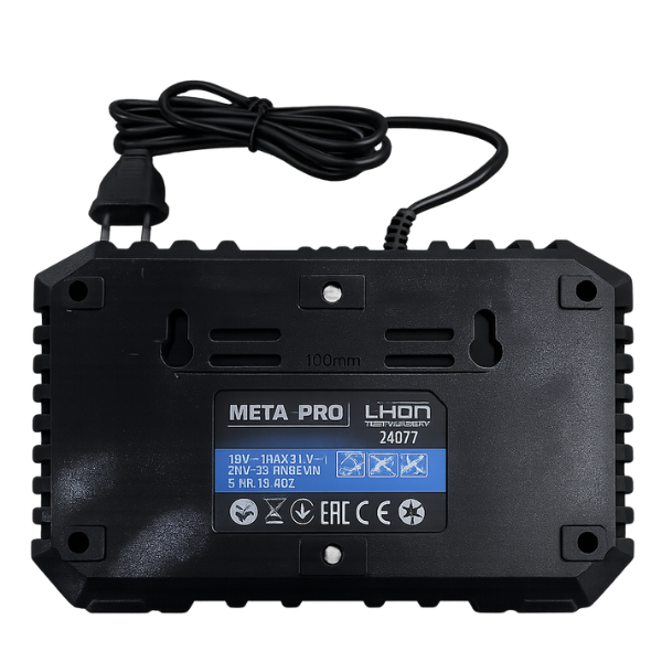 Ładowarka dual META-PRO do akumulatorów Makita 18V widok z góry przewód EU.png