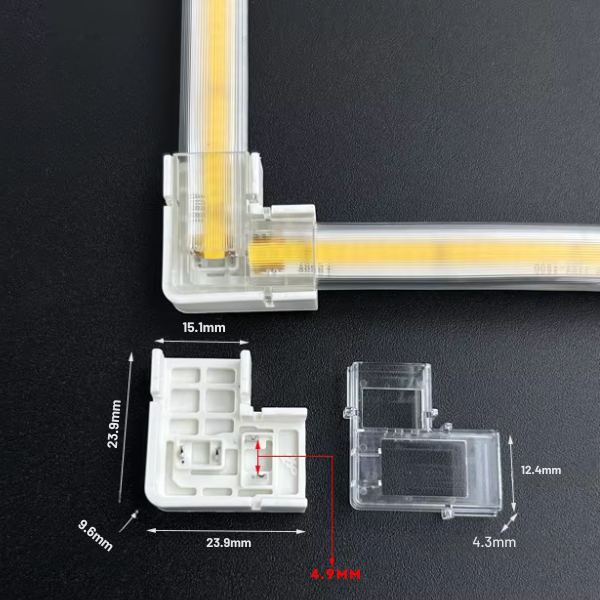 Złączka kątowa do taśm LED COB 10mm IP67 12V/ 24V/ 230V szybki montaż