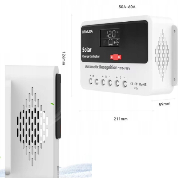 Regulator ładowania solarnego PWM 12V24V48V – wymiary urządzenia, kompaktowa obudowa i wydajny system chłodzenia..png