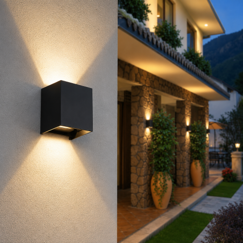 Nowoczesny aluminiowy kinkiet LED 5W z regulowanym kątem świecenia góra–dół.