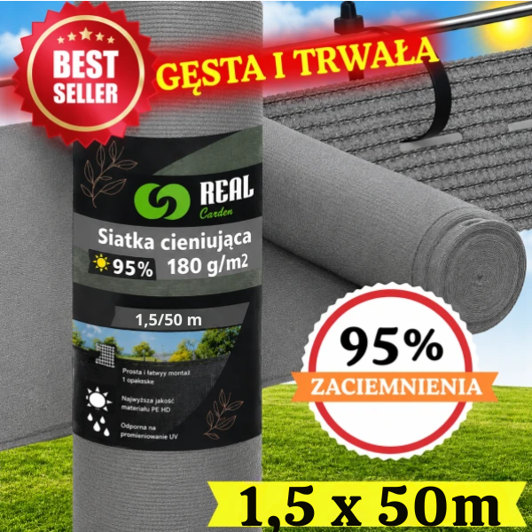 Siatka cieniująca 1,5 × 50 m 180 g/m² z filtrem UV zapewnia skuteczną ochronę prywatności oraz ogranicza nasłonecznienie posesji. Trwały materiał odporny na warunki atmosferyczne sprawdzi się na ogrodzeniach panelowych, siatkowych i działkach.