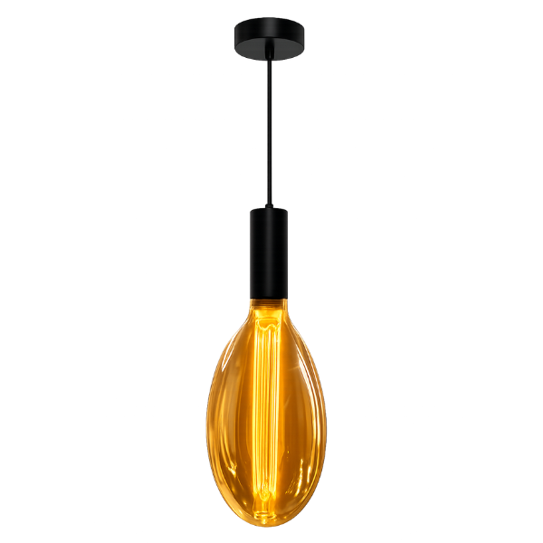 Lampa wisząca loft z bursztynową żarówką LED filament E27 na białym tle.png