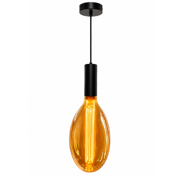 Lampa wisząca loft E27 z dekoracyjną żarówką LED filament Amber 1800–2000K.png