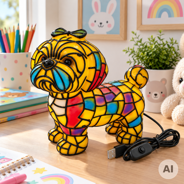 Lampka LED piesek Shih Tzu ręcznie malowana z przewodem USB.png