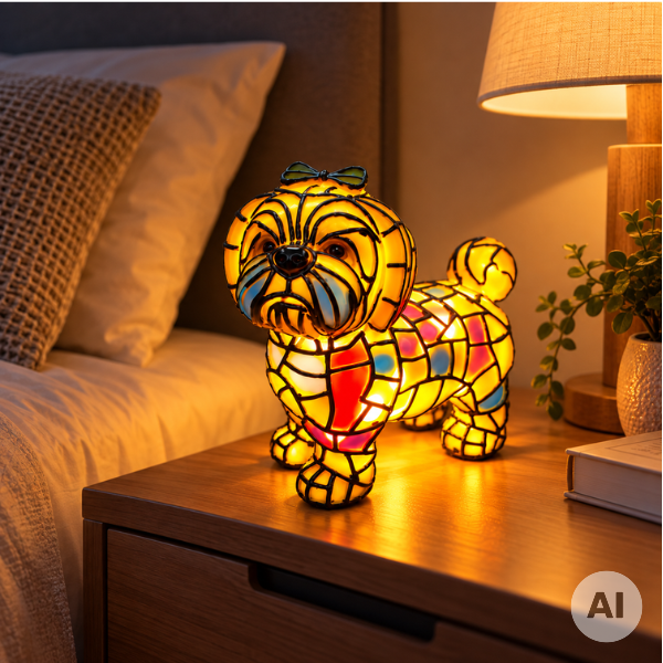 Dekoracyjna lampka LED piesek Shih Tzu świecąca na biurku.png