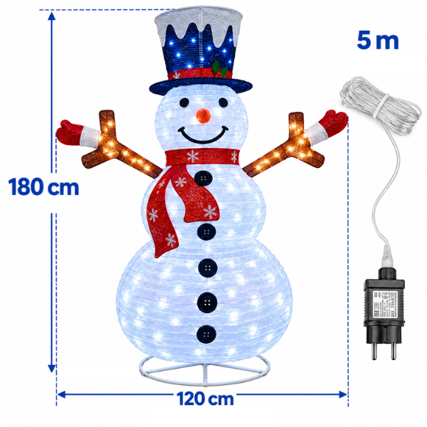 Świecący bałwan LED z podświetlanymi rękami – dekoracja bożonarodzeniowa 180 cm przy choince