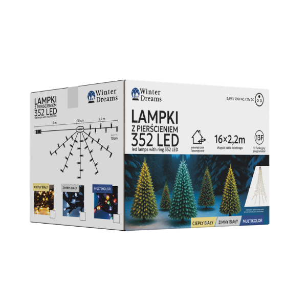 Lampki LED z pierścieniem 352 LED ciepły biały – nastrojowa dekoracja świetlna