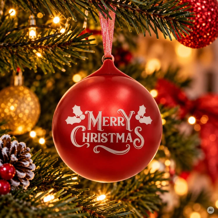 Czerwona bombka choinkowa LED z głośnikiem Bluetooth, ozdoba świąteczna Merry Christmas zawieszona na choince
