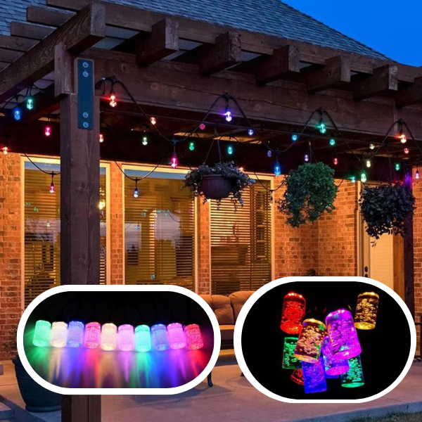 Girlanda ogrodowa LED multikolor nocą