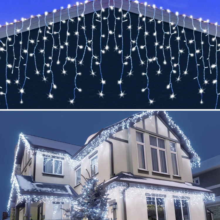 Oświetlenie świąteczne LED sople 23,8 m 500 LED biała zimna IP44