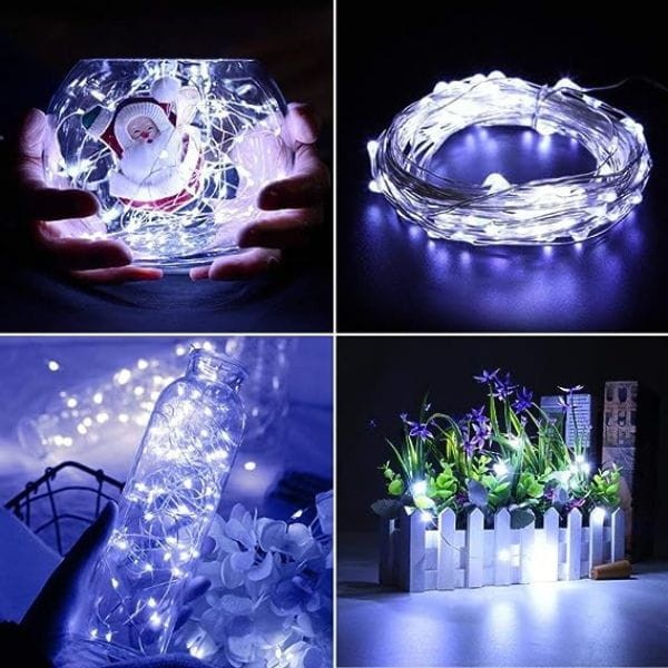 Lampki solarne LED druciki – biała zimna dekoracja